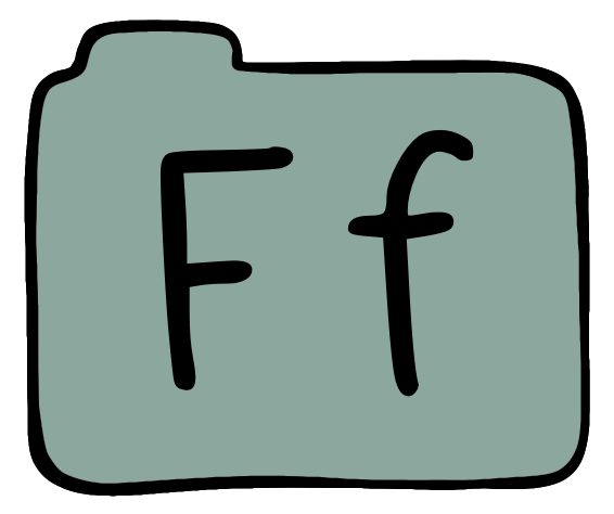 light green file folder with capital and lowercase F on it.